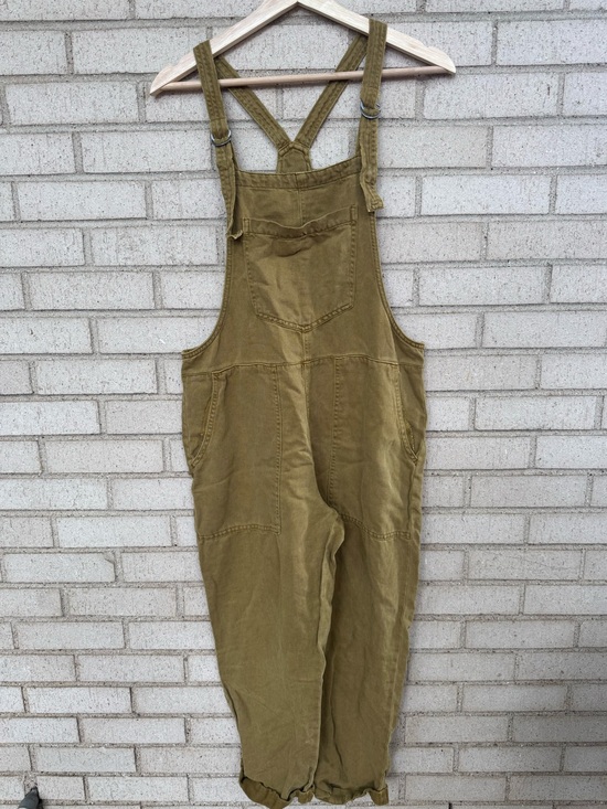 aerie Pants - Aerie Lightweight Olive Green Brown Twill Overalls Rolled Leg Small